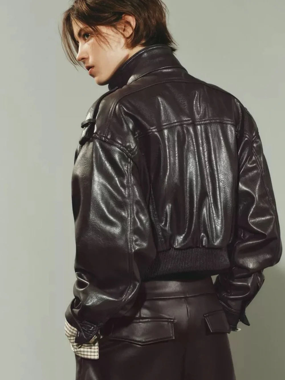 Zara Faux Leather Cargo Pocket Cropped Bomber Jacket size large - Picture 3 of 12
